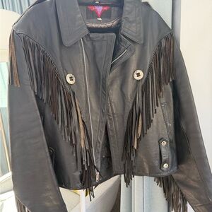 NYC Vintage Boutique Fringed Black Leather Jacket